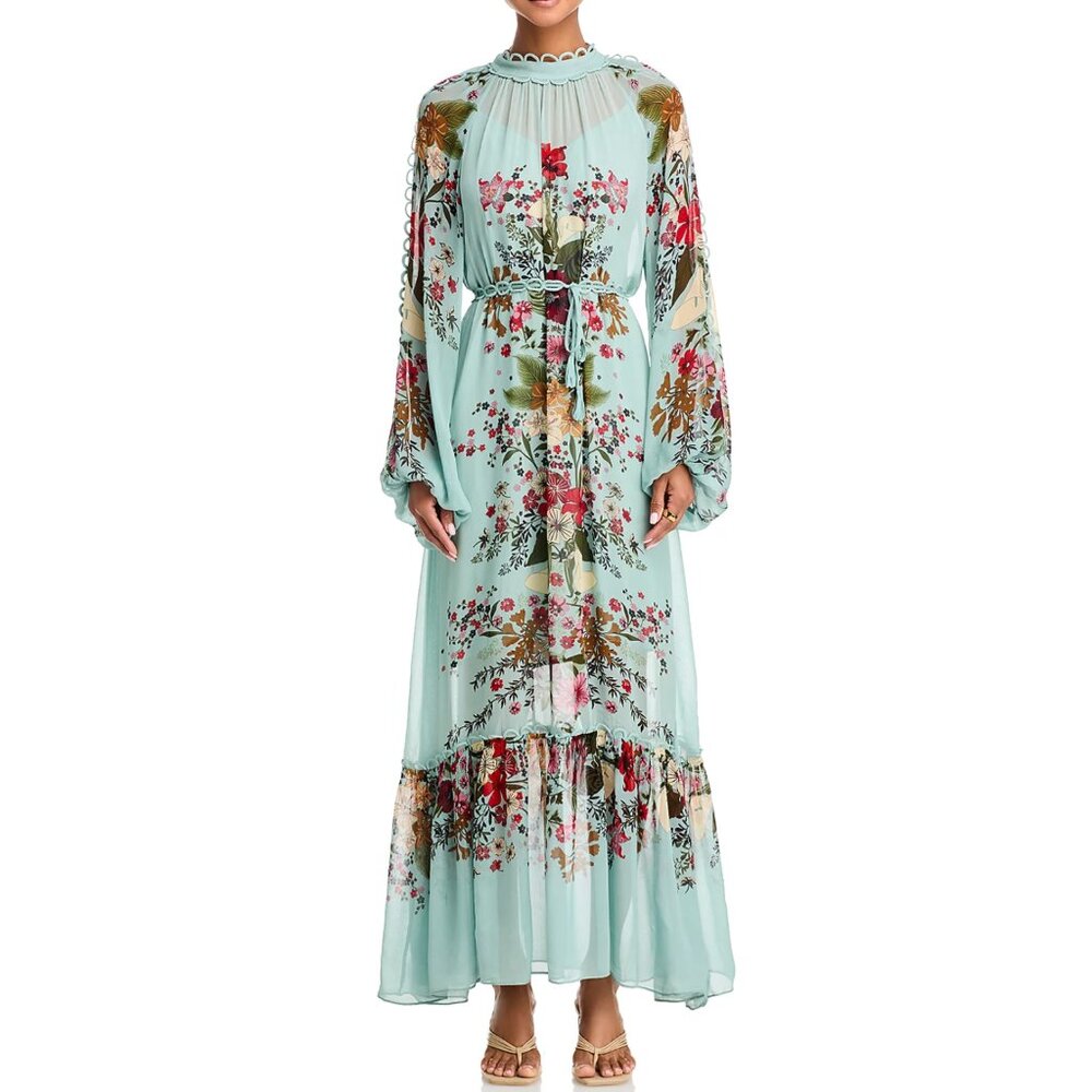 FARM Rio Beauty Bouquet Long Sleeve Floral Print Maxi Dress, Light Blue, NWT🇧🇷 - Picture 7 of 15